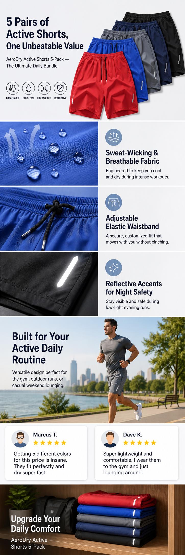Men's 5-Piece Quick-Drying Shorts Set - Lightweight, Breathable Polyester Casual Athleisure Clothes, Plain Beige Tropical Style for Dads, Everyday & Swim Wear, Casual Athleisure Shorts, Polyester Clothes, Fitness, Activewear, Baggy, Jogging Workout Shorts