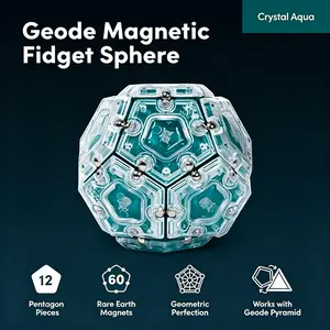 Crystal Aqua Geode Magnetic Fidget Sphere - 12-Sided Pentagon Magnetic Puzzle Ball with Rare Earth Magnets, Portable Handheld Stress Relief Toy for Office, Travel