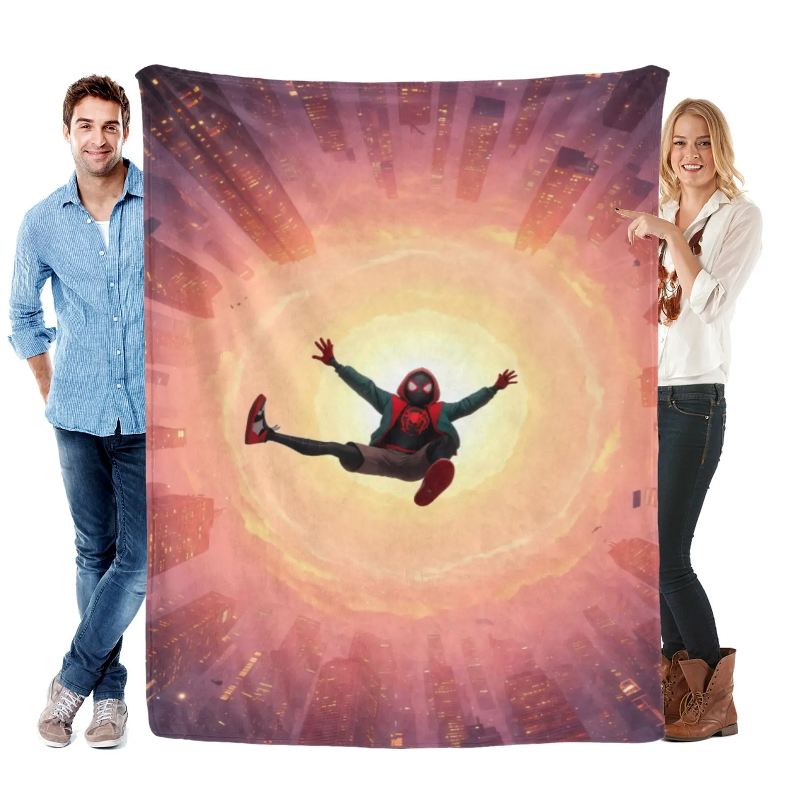 [SummerVibes] Marvel Spider Man Into The Spider Verse Flannel Blanket, Ultra Soft And Cozy, Lightweight Summer Throw, Perfect For Cool Evenings