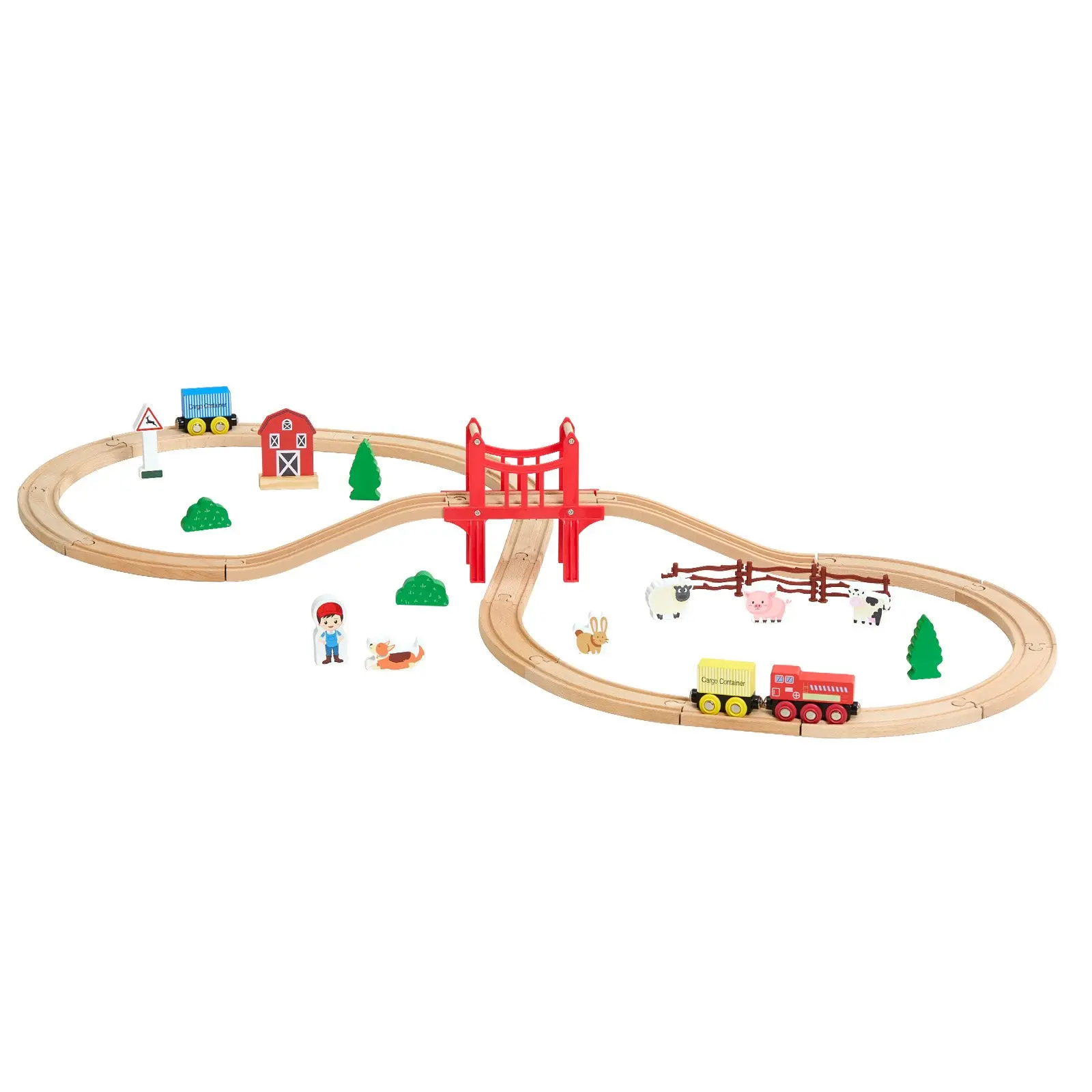 VEVOR Wooden Train Set, 39PCS, Wood Train Track with Magnetic Trains and Railway Accessories, Compatible with Major Brands, Small Town, Christmas Birthday Toy for Kids Toddlers Ages 3-8 Boys and GirlsSummervibes