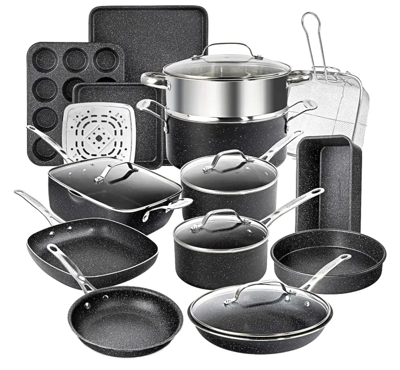 Granitestone 20-pc. Nonstick Cookware and Bakeware Set, Complete Kitchen Essentials for Every Family, Healthy & Non-Toxic, Ultra Nonstick, Oven Safe up to 500°F, Dishwasher Safe, Easy To Clean