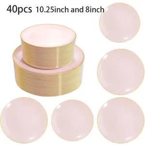 40 Plastic Decorative Plates Set, Reusable Party Wedding Mother's Day Valentine's Day Dessert Plates, Includes 20 Dinner Plates & 20 Snack Plates