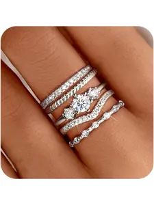 Women's Stackable Rings Set, Plated Minimalist Design, Non-Tarnish Cubic Zirconia Material, Sizes 5-10 Available