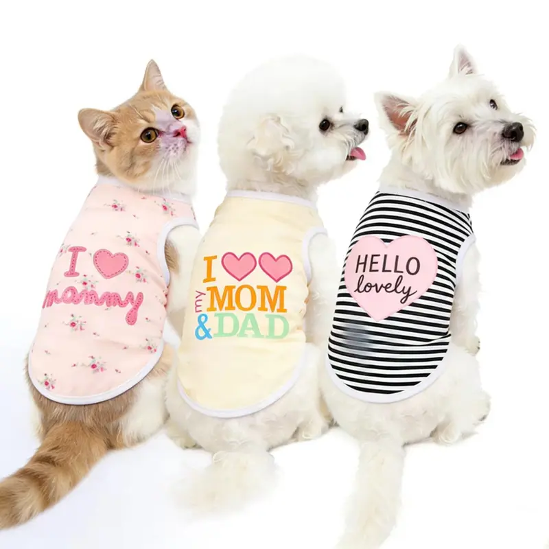 3-Piece Cute Pet Summer Vest Set, Cat & Dog T-Shirt, Lightweight Breathable Design, Adorable Style for Walking, Photography, Home Use Clothing, Outfits, Clothes, Puppy Clothes, Costume