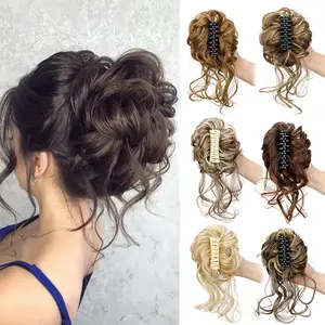 Lazy Style Claw Clip Short Curly Ponytail Messy Chignon With Long Tassels