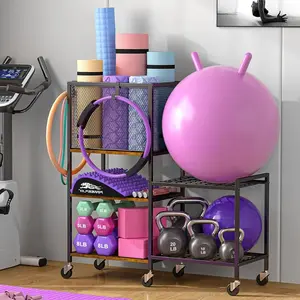 5 Tier Dumbbell Rack, Yoga Mat Storage Rack, Home Gym Storage Rack, Workout Equipment Storage Organizer, Weight Storage Holder Rack with Hooks and Wheels Display Riser Acrylic Display Risers Wood Steel