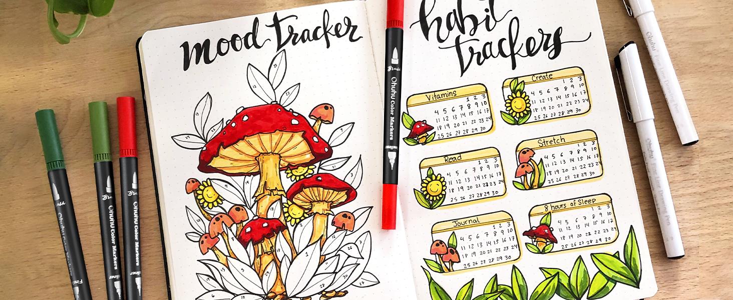 Ohuhu Markers: Brush & Fineliner Dual Tips - 120 Colors - Brush Pens Dual Brush Fine Tip Drawing Pens Water-Based Coloring Markers for Calligraphy Bullet Journal with Carrying Case for Adult Coloring Books - Black - Maui Series of Ohuhuart Ohuhu Markers: Brush & Fineliner Dual Tips - 120 Colors - Brush Pens Dual Brush Fine Tip Drawing Pens Water-Based Coloring Markers for Calligraphy Bullet Journal with Carrying Case for Adult Coloring Books - Black - Maui Series of Ohuhuart