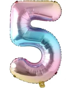 40 inch Rainbow Gradient Colorful Big Size Number Foil Helium Balloons Birthday Party Celebration Decoration Large globos (40 inch Rainbow 5) Aluminum Unicorn