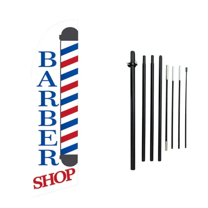Vibrant Stripes Barber Flag and Flag-Pole Kit - Swooper Feather Banner Sign for Barber Shop Advertising, Business Decoration, Festive Party Backdrops