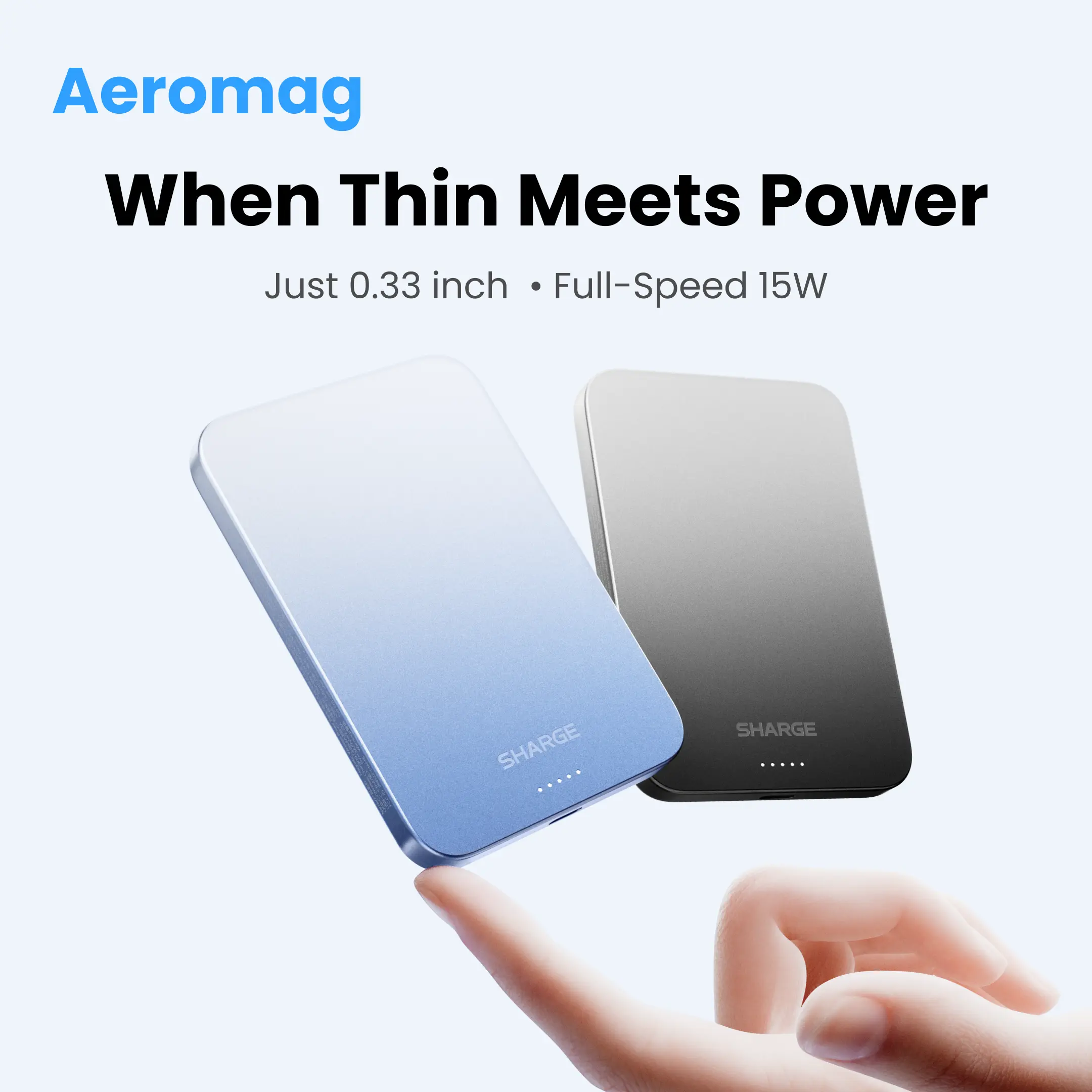 SHARGE AeroMag 5k/10k Power Bank, 20W, 5K/10K, Qi2 15W, 0.33" Ultra-thin
