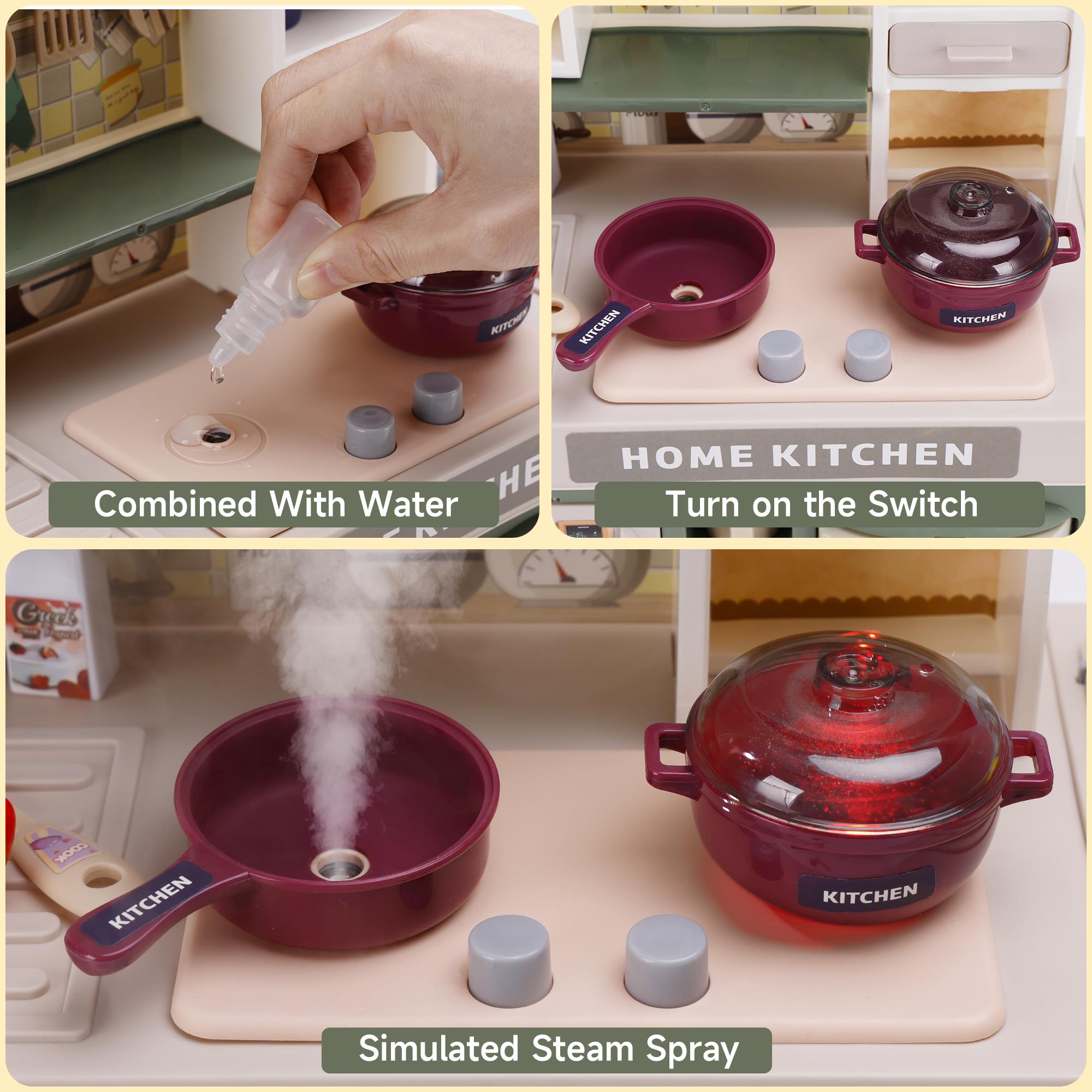 Kids Kitchen Play Set-Interactive Mist & Light Kitchen with Water Circulation Perfect Gift for Boys & Girls Ages 3+ (Green)