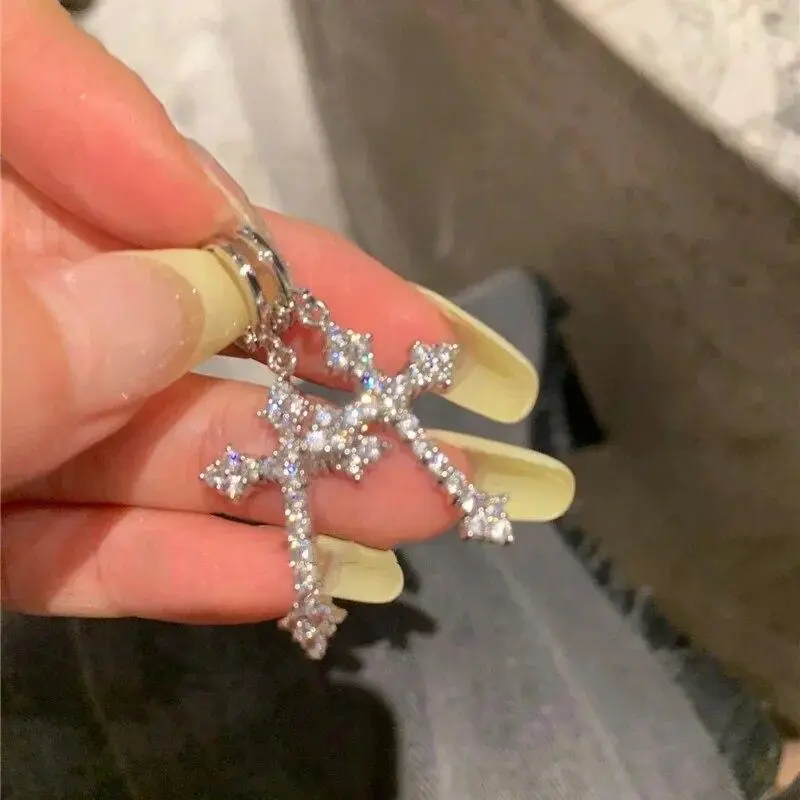 Silver Color Metal Cross Drop Earring Clear Crystal Stone Cross Dangle Earrings Sparkling Girls Evening Earring Jewelry