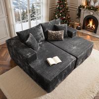 75" Grey Plush Corduroy