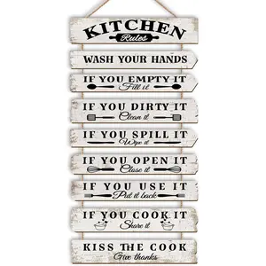 Kitchen Wall Decor Funny Kitchen Signs Kitchen Rules Pictures Wall Art Decor Rustic Farmhouse Western Kitchen Decor Wooden Sign (White)