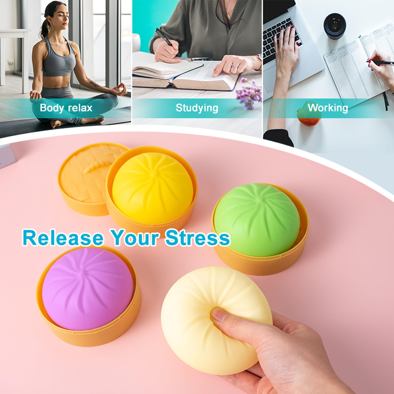 Dumpling squishy toys, Cute Anxiety Relief Fidget Toy, with Steamer Box,Soft Squeeze Decompression Dough for Adults