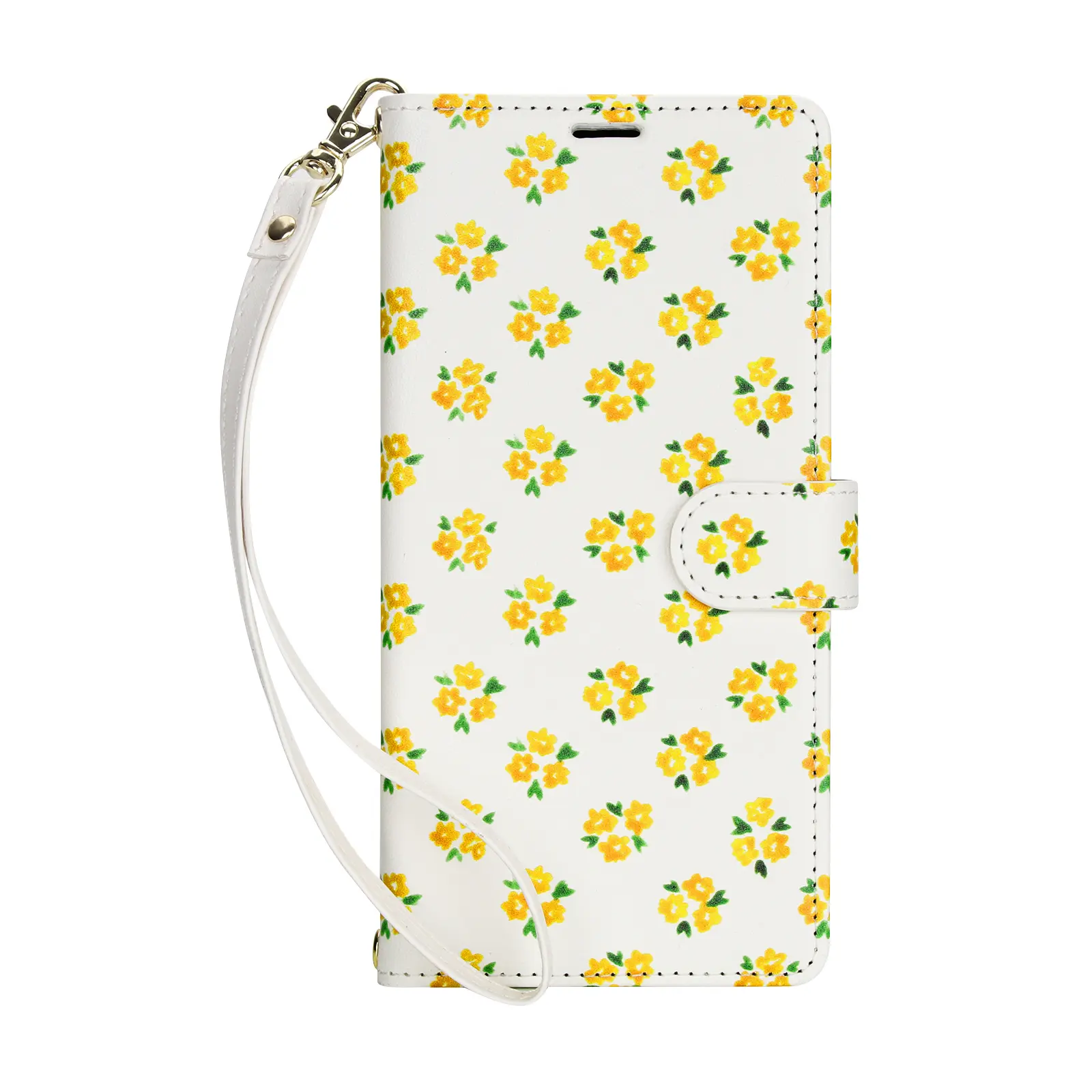 Cute Yellow Floral Flip Wallet Phone Case for iPhone 14/15/16/17 Series,Detachable Crossbody Shoulder Strap&Wrist Lanyard,Magnetic Closure Card Holder Kickstand PU Leather Purse Cover,Stylish Aesthetic Floral Case,Red/Purple/Yellow/Blue/Brown