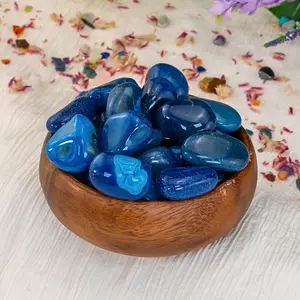 Down To Earth Blue Agate Tumbled Gemstones 0.75"-1.25" Polished Stones for Energy Balance & Communication Boost Natural Healing Properties