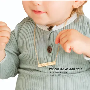 Mother's Day Kids Gold Silver Rose Gold Personalized Mini Name Bar Necklace - Custom ID Pendant - Meaningful & Stylish Gift - Same-Day Shipping - USA Crafted - 16K Plated - Engraved & Assembled in the USA gifts deals