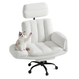 [New]Criss Cross Office Chair with Armrests & Wheels, Comfy Teddy Fleece Chair, Ergonomic Executive Gaming Computer Chairs with Foot Rest, Wide Seat Reclining Desk Chair