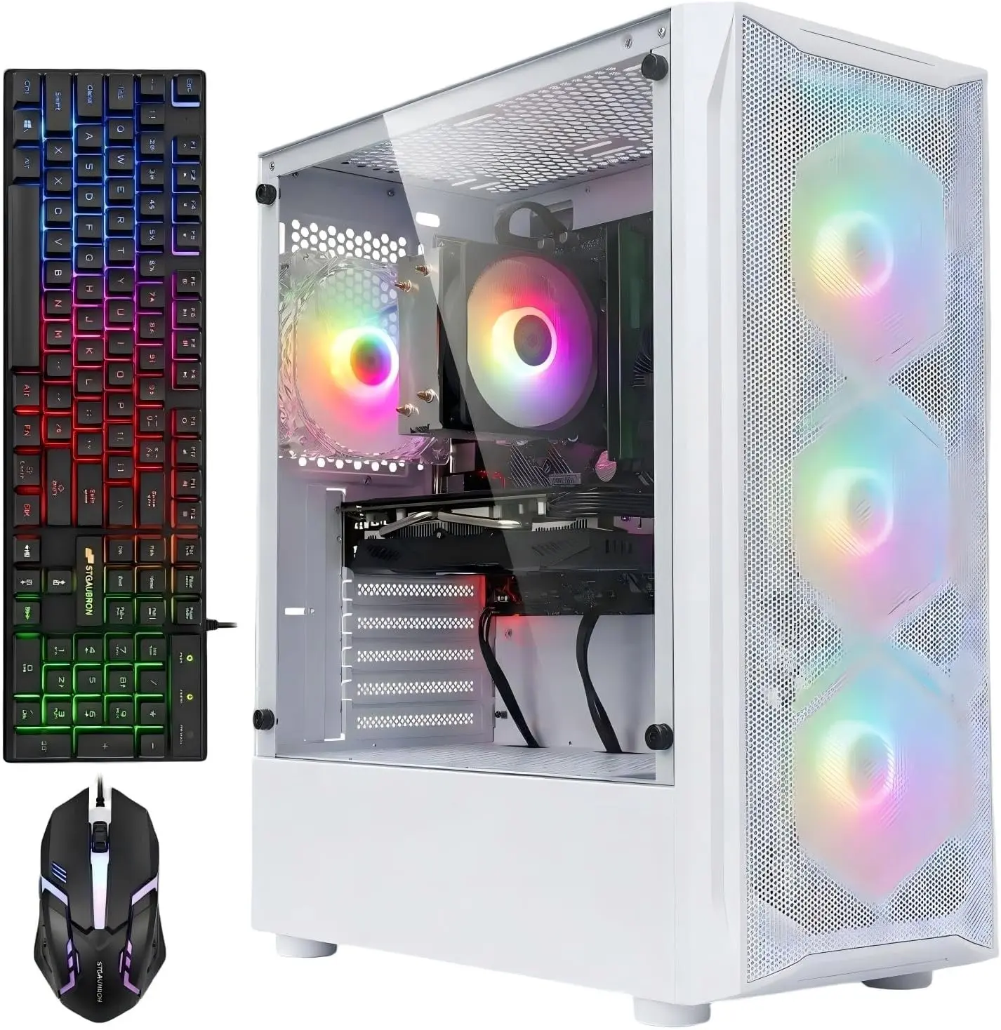STGAubron Gaming PC Desktop Computer, AMD Ryzen 5 5500 up to 4.2G, GeForce RTX 3050 6G, 16G DDR4, 1T SSD, WiFi 6, BT 5.2, RGB Fan x4, Windows 11 Home