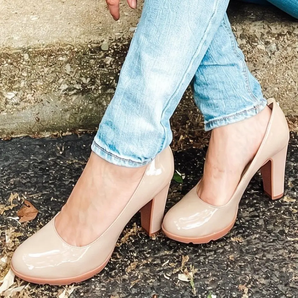 JENN ARDOR Women's Patent Leather Block Heel Pumps elegant classy - Comfortable Slip-On Round Toe walk in Work Shoes footwear