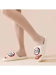 Anime Demon Slayer Kimetsu no Yaiba Slippers for Men Women, Soft Sole Non-slip Open-toe Slides, Indoor Outdoor Wearable Bath Slippers, Comfortable Lightweight Casual Footwear for Spring Summer Autum
