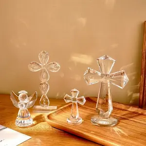 Creative Heart Angel Figurine, Cross Prism Shape Crystal Glass Decorative Craft, Ornaments, Office Desk Bookshelf Decoration, Window Sill Sun Catcher