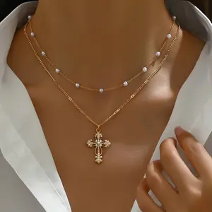 Multi-layer Cross Pendant Necklace Unisex Daily Religious Jewelry Gift