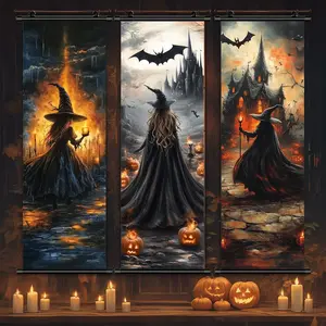 Halloween Hanging Poster, 3 Counts/set Scary Witch Pattern Wall Poster, Halloween Wall Art for Home Living Room Bedroom Decoration