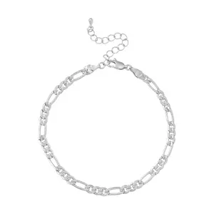 Arria Premium White Gold Tone 5.2mm Textured Figaro Chain Anklet