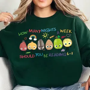 How Many Nights A Week Should You Be Reading 6-7 Sweatshirt,Children's Books T-Shirt, Teacher Six Seven 67 Youth LongSleeve, Reading Six Seven Sweater