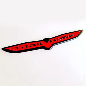 8.5" Trailhawk Emblem Badge – Replacement Badge for Jeep Trailhawk (Black Red / Chrome Black)