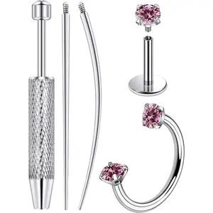 20G Titanium Horseshoe Nose Ring and Internally Threaded CZ Stud for Tragus/Nose/Helix/Conch   for Women Men Includes Taper Ball Grabber Tool for Easy  Changing