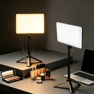 Portable LED Panel Fill Light, 3 Color Temperatures, 10-100% Brightness, Tabletop Tripod Light for Live Streaming, Video Recording, Product Photography