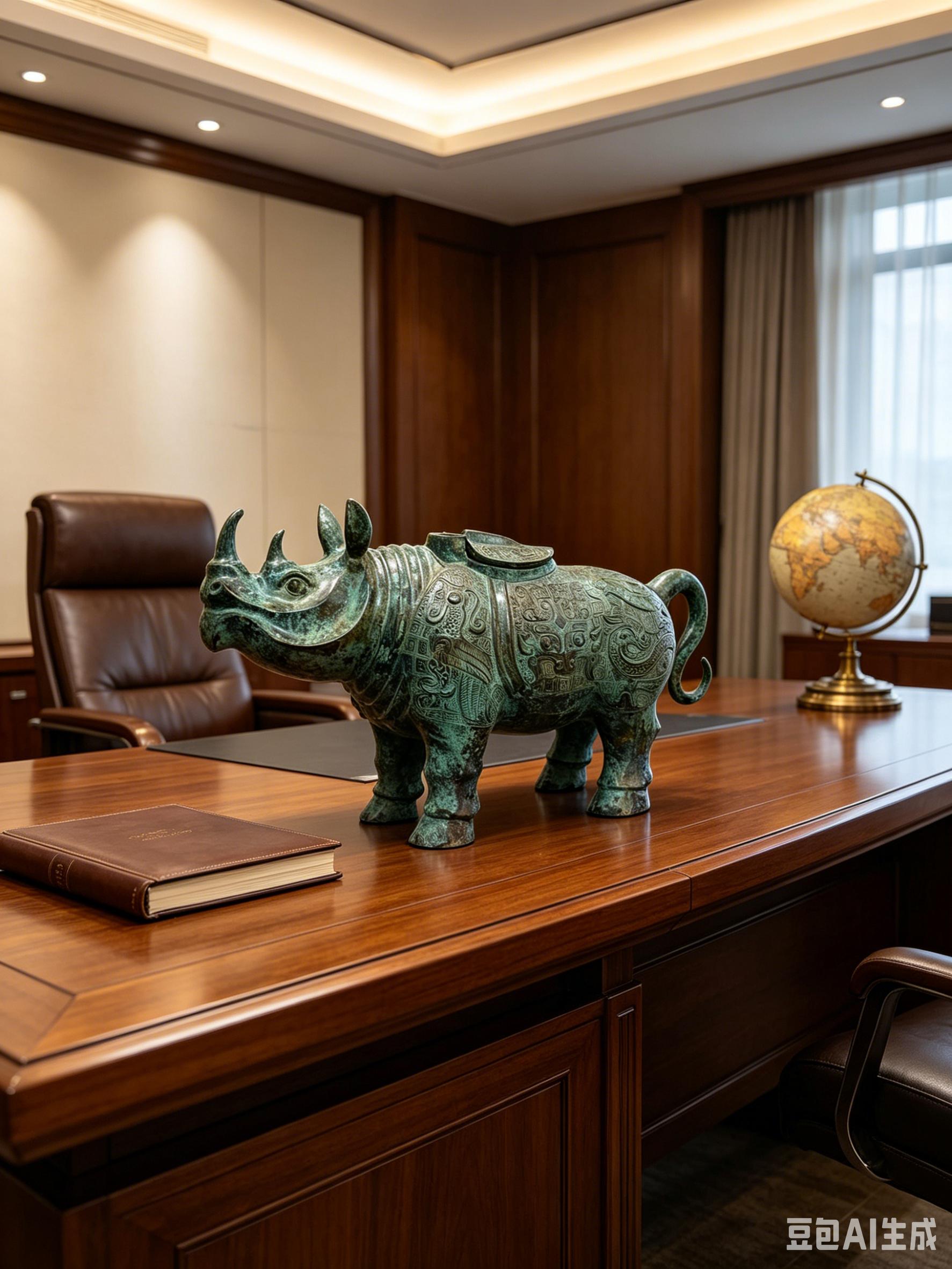 Handmade Ancient Lost Wax Bronze Rhino Statue Unique Home Decor Ornament Traditional Chinese Craft Bronze Rhino Zun Desktop Luxury Decor Gift