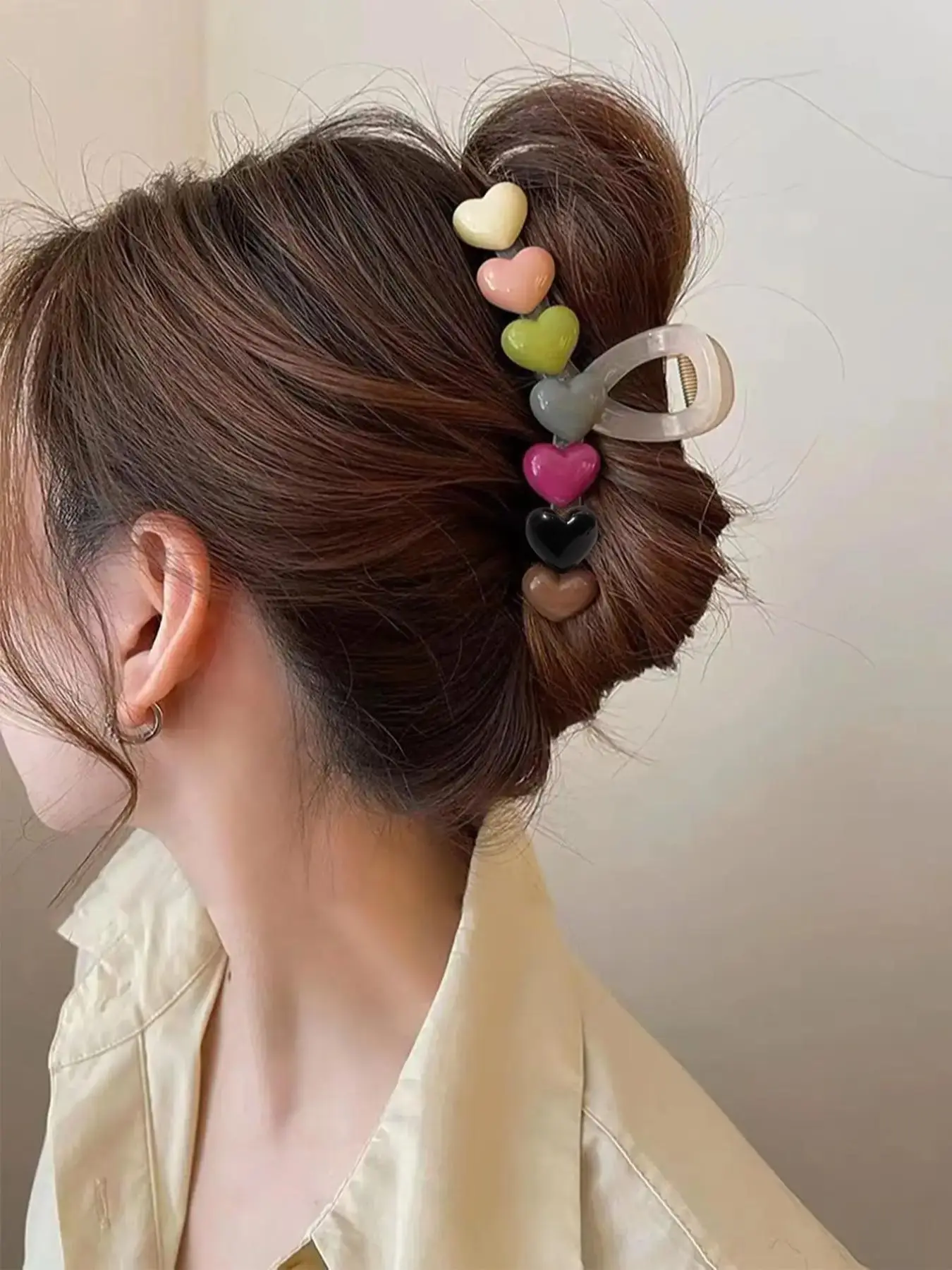 Cute Random Color Colorful Heart Shaped Hair Claw Clip for Girlfriend, Color Block Fashion Hair Claw for Lovers Day Decor, All-match Hair Accessories,