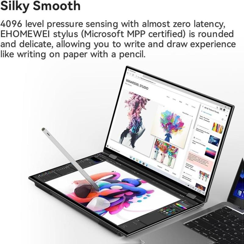 EHOMEWEI X2 PRO Dual Stacked Monitor 16"*2 2.5K Foldable Laptop Expansion Screens 2560*1600 60Hz 100DCI-P3 HDR Touch Pen Support for Windows MacOS