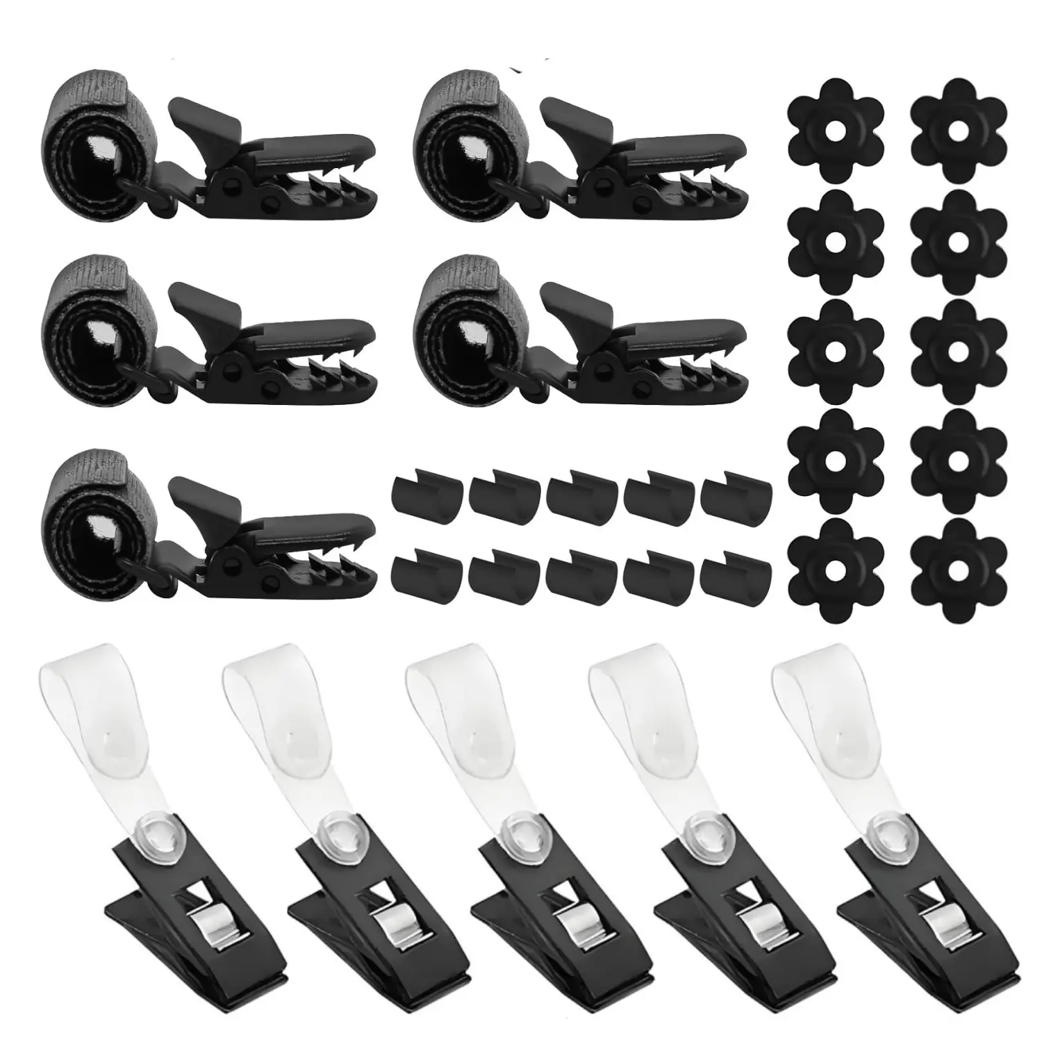 30Pcs Garden Flag Stoppers & Clips Kit - Heavy-Duty Plastic & Rubber Windproof Flagpole Hardware for Outdoor Flags, Small Banners - Home Improvement, Standard Poles, Prevent Accidental Falls, Secure Visually Appealing Decor (Black), All-Season