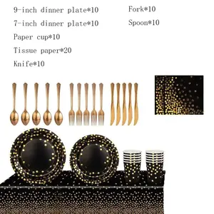 and Disposable Party Tableware Set, Includes Paper Plates, Napkins, Cutlery, Cups, Perfect for Birthdays, Weddings, Holidays