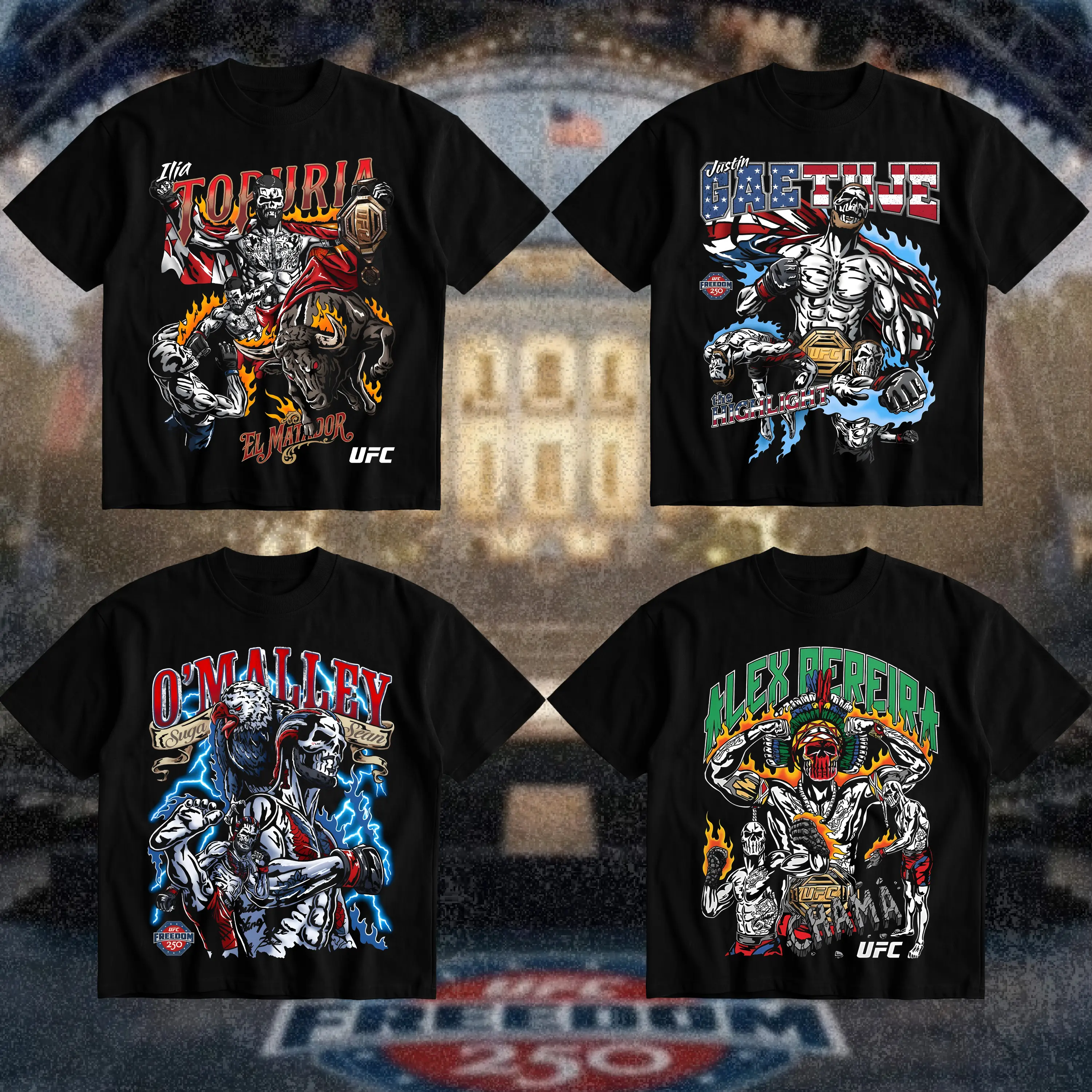 UFC Freedom 250 Collection T-Shirt MMA Fighter Graphic Tee 4th of July Fightwear Combat Sports Fan Shirt Martial Arts Fan Gift for Men Women American Made Fightwear