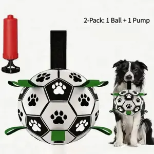 2pcs (1Ball + 1 Pump) Interactive Dog Soccer Ball with Pump, Dog Football Toy with Grab Tabs, Durable Herding & Training Ball for Outdoor Water Play, Pet Toy for Medium Dogs