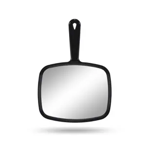 Hand Mirror Salon Barber Hairdressing Handheld Mirror with Handle(Square Black 7.4 x 10.3 inches)