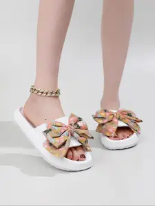 Women's Random Ditsy Floral Print Bowknot Design Slides, Casual Comfortable Home Slippers, Non-slip Soft Slippers for Indoor & Outdoor Wear, Walking Shoes