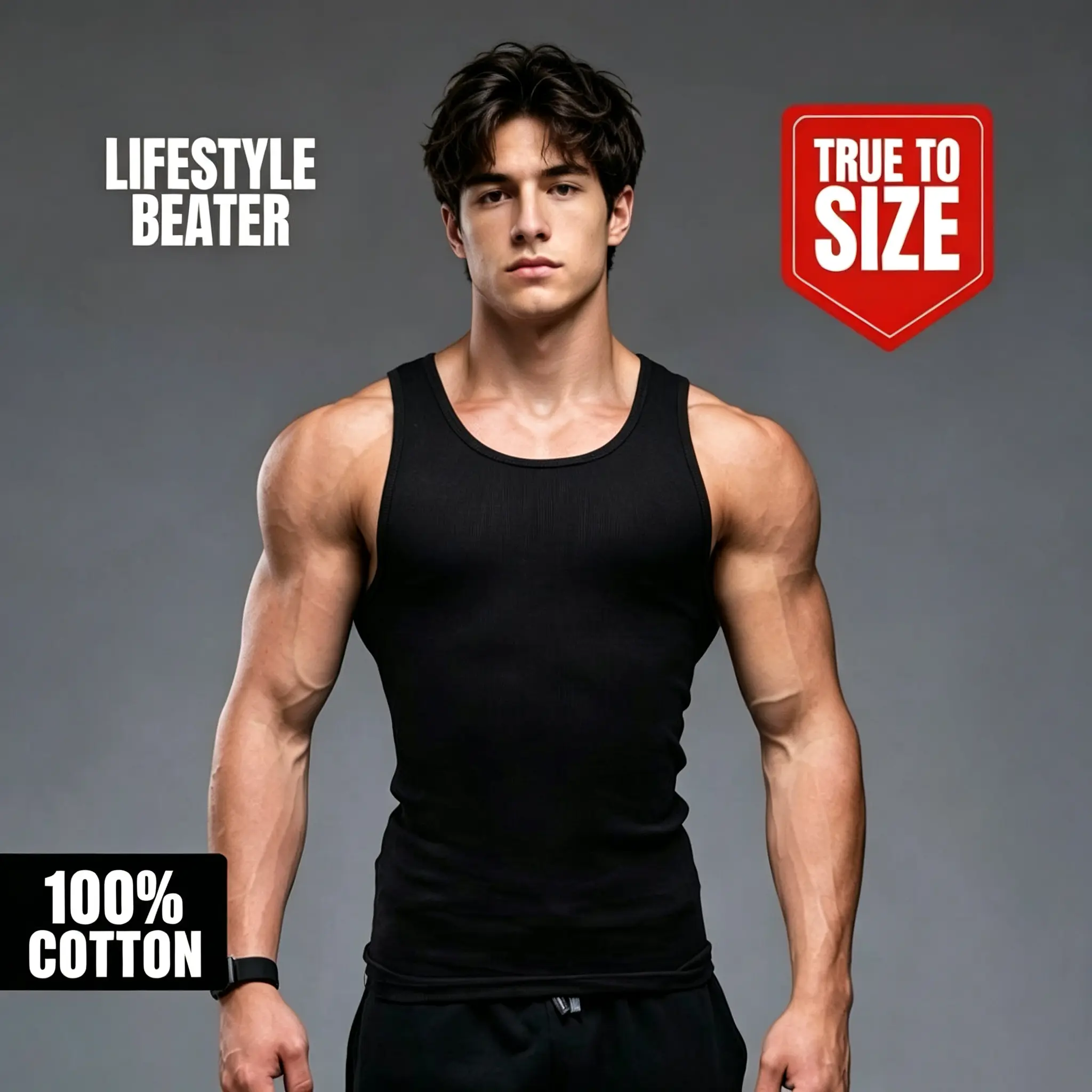 Men's 100% Cotton Ribbed Tank Top, Slim Fit Muscle Beater Sleeveless Shirt, True to Size Gym Workout Undershirt