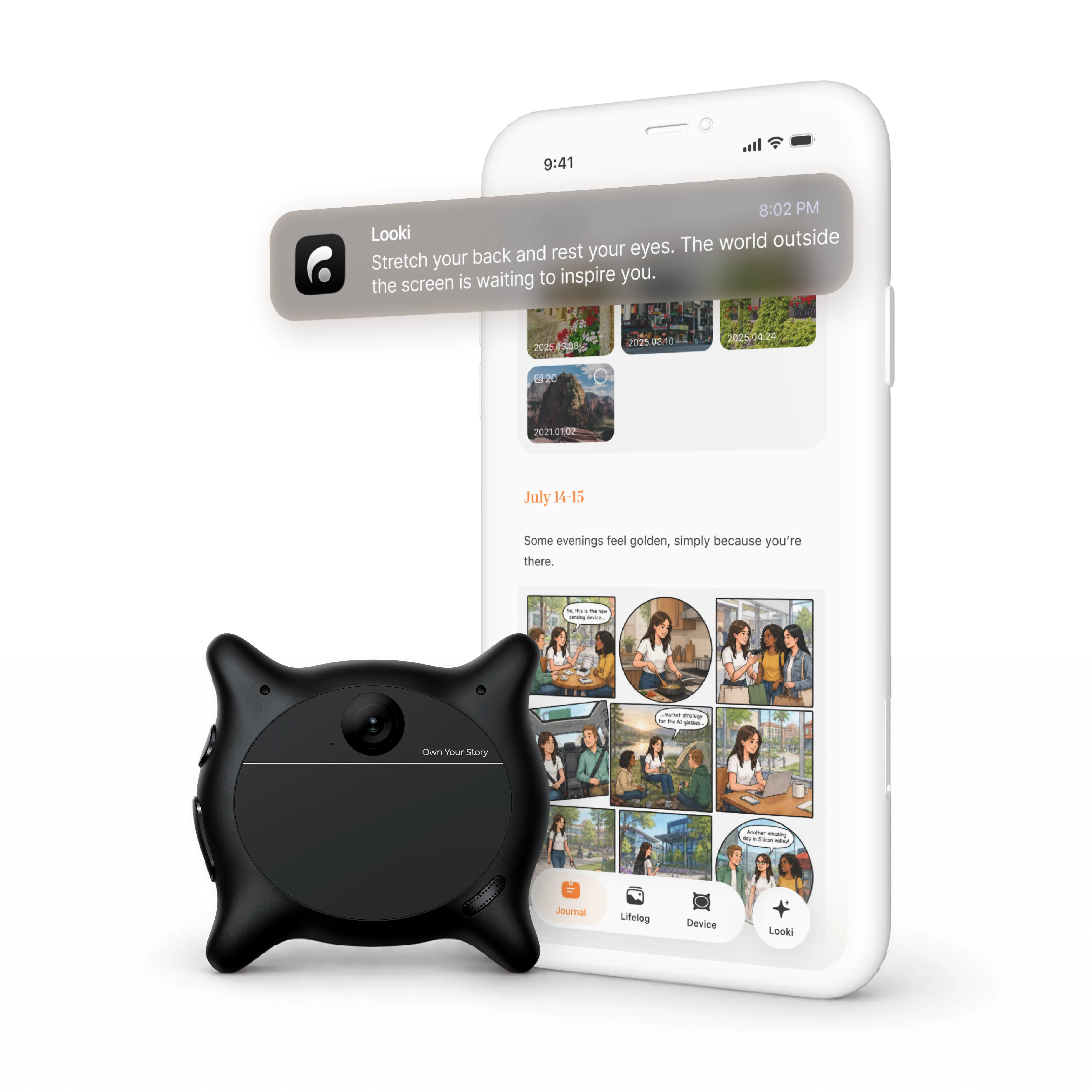 Looki L1 AI Multimodal Wearable AI Camera - 32g Lightweight Hands-Free Device, 1080P Digital Content Creator Tool, 3 Built-in Mics, WiFi Enabled, Proactive Intelligence, 32GB Privacy-First Storage, for Life Loggers (Black)