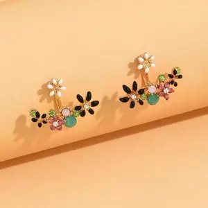 Set of 2 Elegant Crystal Flower Stud Earrings – Sparkling Multicolor Rhinestones on Gold-Tone Alloy, Ideal for Everyday Wear & Special Events, Perfect Valentine’s Day & New Year’s Eve Accessory
