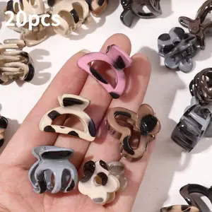 20 Pcs Cute Leopard Print Acrylic Hair Clips, Floral Design Ponytail Holders, Girls' Hairstyling Accessories, Simple Style