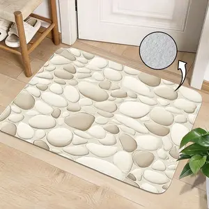 1pc 100% Polyester Flannel Entry Mat, Elegant Stone Pattern Rug, Multi-Scene Use, Pebble Design, Minimalist Gift, Doorway, Staircase