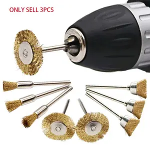 3-Piece Brass Brush Steel Wire Wheel Brushes Set, Drill Hole Rotating Tool, Dremel Rotary Tool, Metal Rust Removal Brush Kit