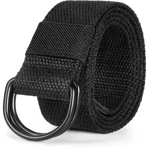 Mens & Womens Canvas Belt with Black D-ring Buckle 1 1/2" Wide Solid Color Fabric Belt for Men Outdoor Climbing